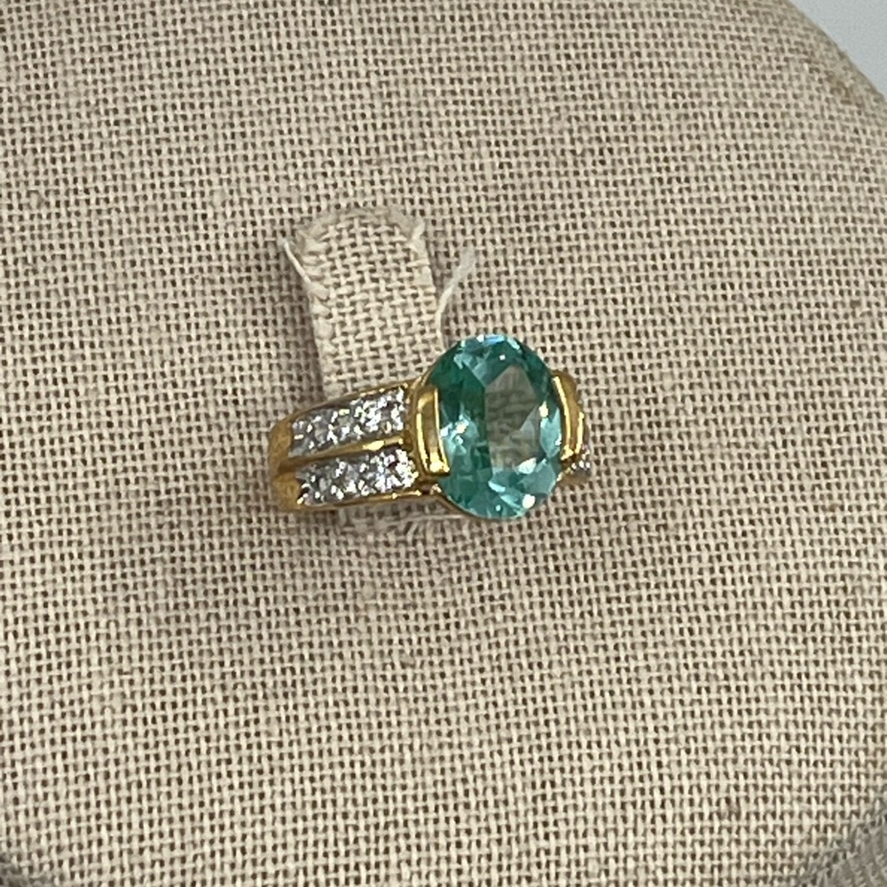 Vintage 925 Gold Over Sterling Silver Green Gemstone Ring, Size 4.75 - Picture 4 of 17